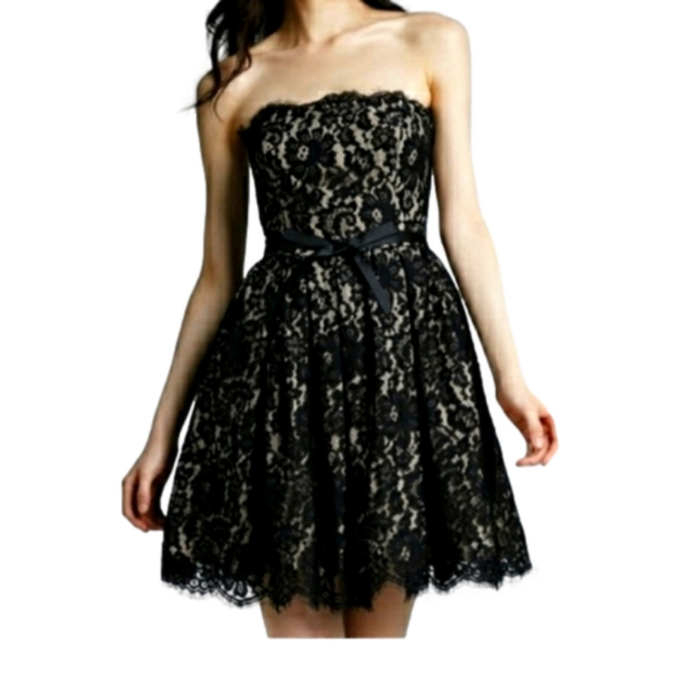 Robert Rodriguez Neiman Marcus Dress Black Strapless Lace